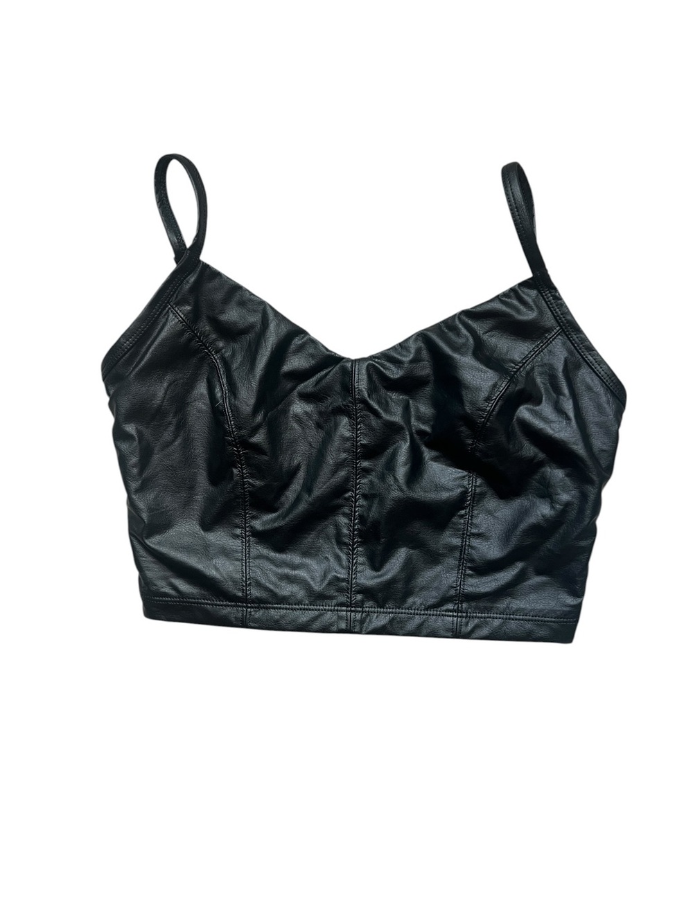 ARIE LUXE Sexy Black Faux Leather Crop Top Size XS